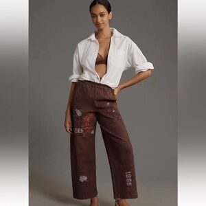 AnthropologieThe Izzie Relaxed Pull-On Barrel Pants Pilcro Embroidered size m